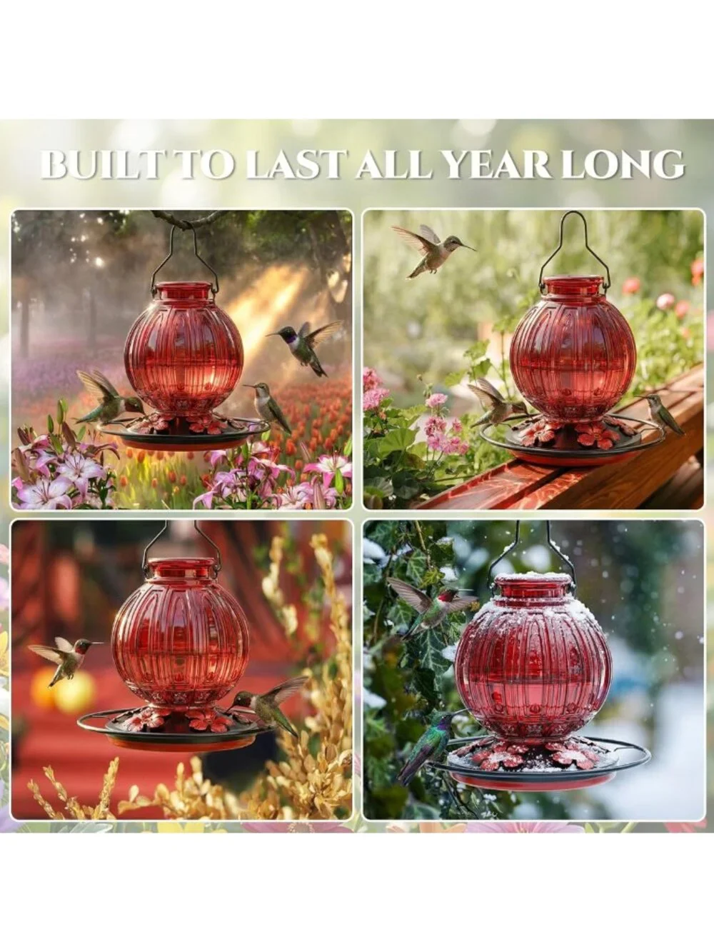 Elegant Glass Hummingbird Feeder - 26oz, Leak-Proof, 5 Flower Ports for Garden